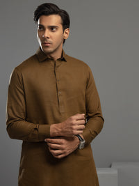 Brown Cotton Kameez Shalwar - ALWA-KS-344