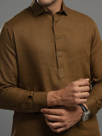Brown Cotton Kameez Shalwar - ALWA-KS-344