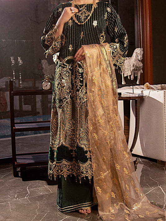 Green Velvet 3Pc Formal Stitched - AL-3PS-LS-344