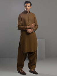 Brown Cotton Kameez Shalwar - ALWA-KS-344