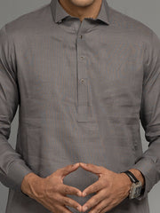 Grey Cotton Kameez Shalwar - ALWA-KS-345