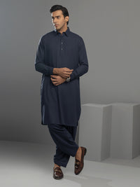 Navy Blue Blended Kameez Shalwar - ALWA-KS-346
