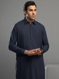 Navy Blue Blended Kameez Shalwar - ALWA-KS-346
