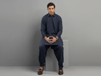 Navy Blue Blended Kameez Shalwar - ALWA-KS-346