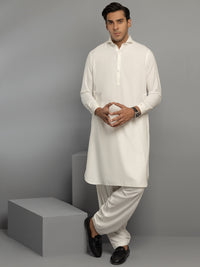 Off White Blended Kameez Shalwar - ALWA-KS-348
