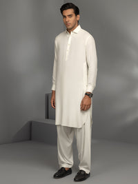 Off White Blended Kameez Shalwar - ALWA-KS-349