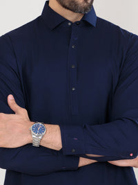 Navy Blue Blended Kameez Shalwar - ALWA-KS-350