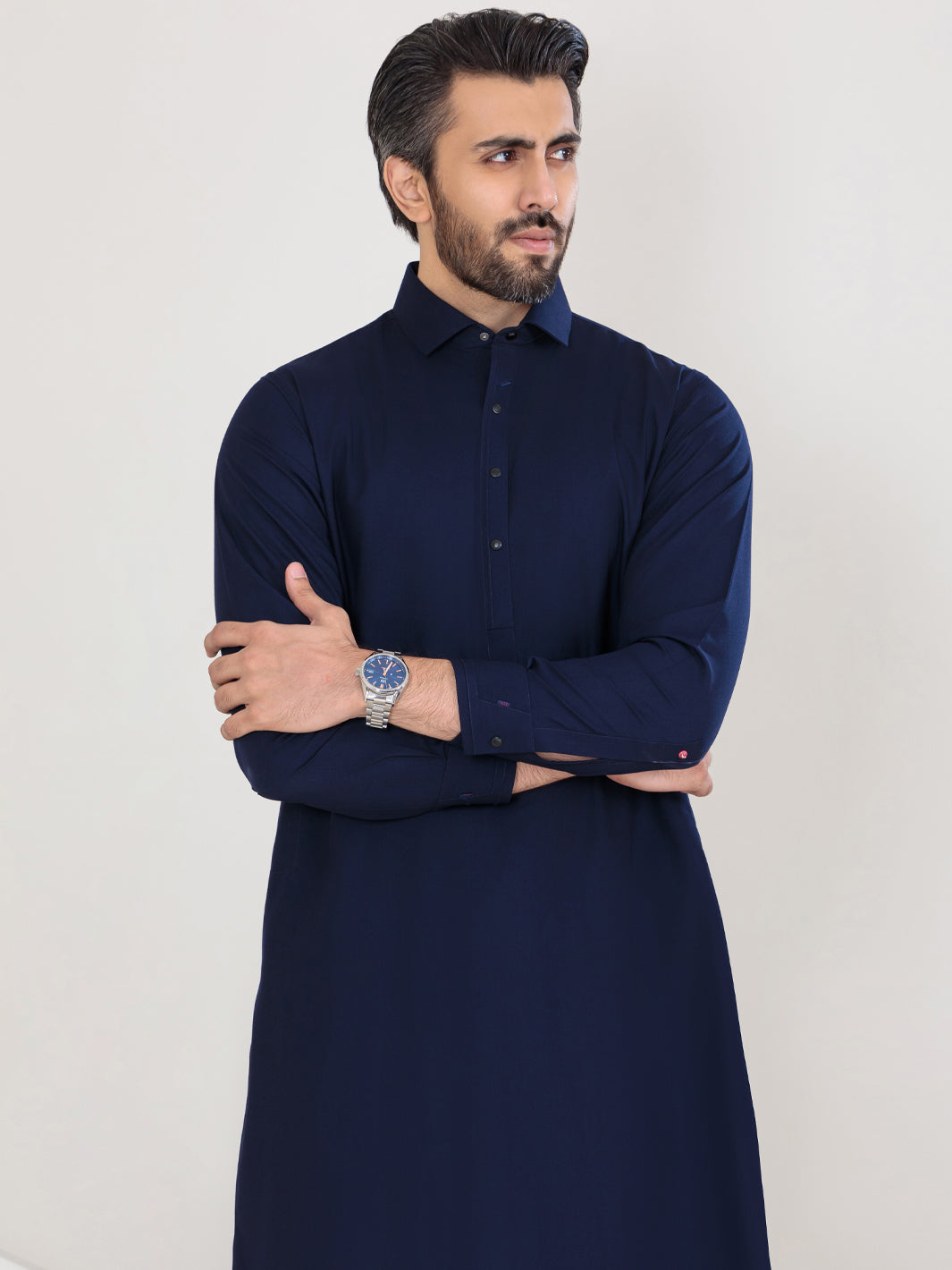 Navy Blue Blended Kameez Shalwar - ALWA-KS-350