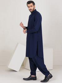 Navy Blue Blended Kameez Shalwar - ALWA-KS-350
