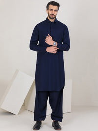 Navy Blue Blended Kameez Shalwar - ALWA-KS-350