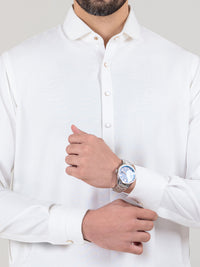 White Blended Kameez Shalwar - ALWA-KS-351