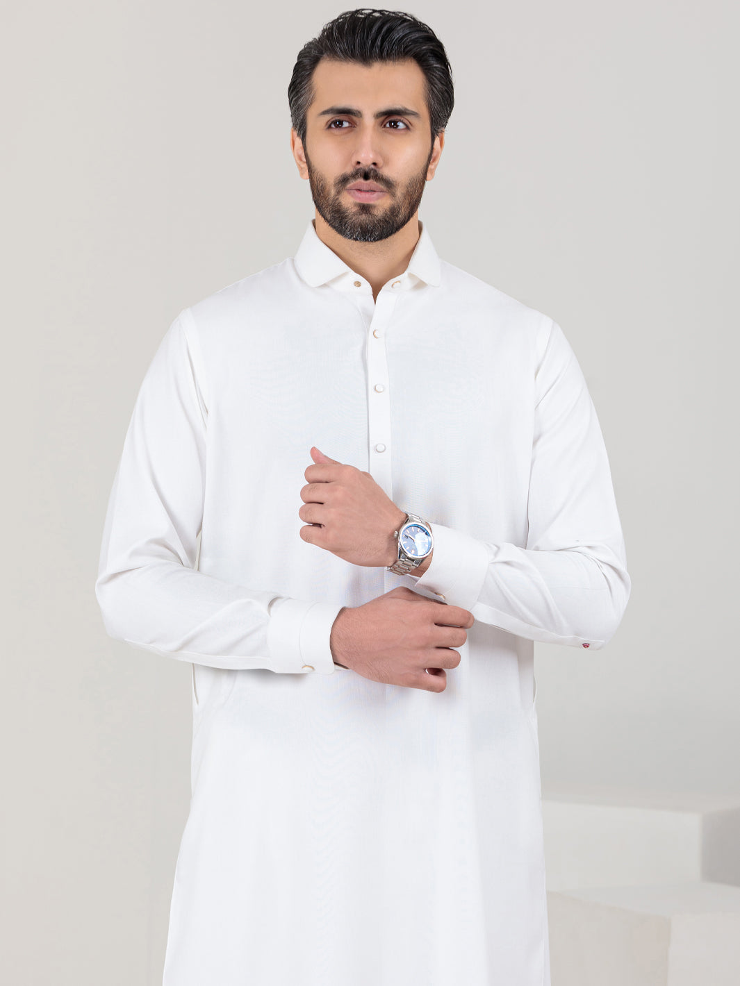 White Blended Kameez Shalwar - ALWA-KS-351