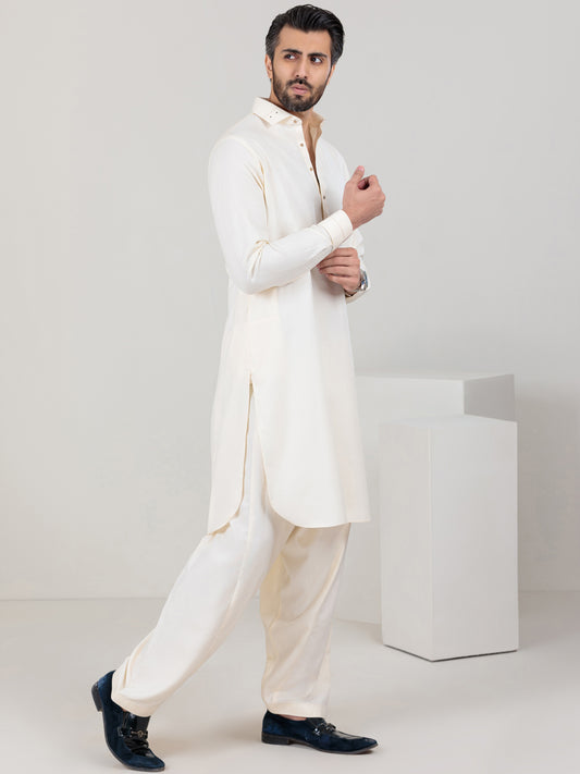 Off White Blended Kameez Shalwar - ALWA-KS-352