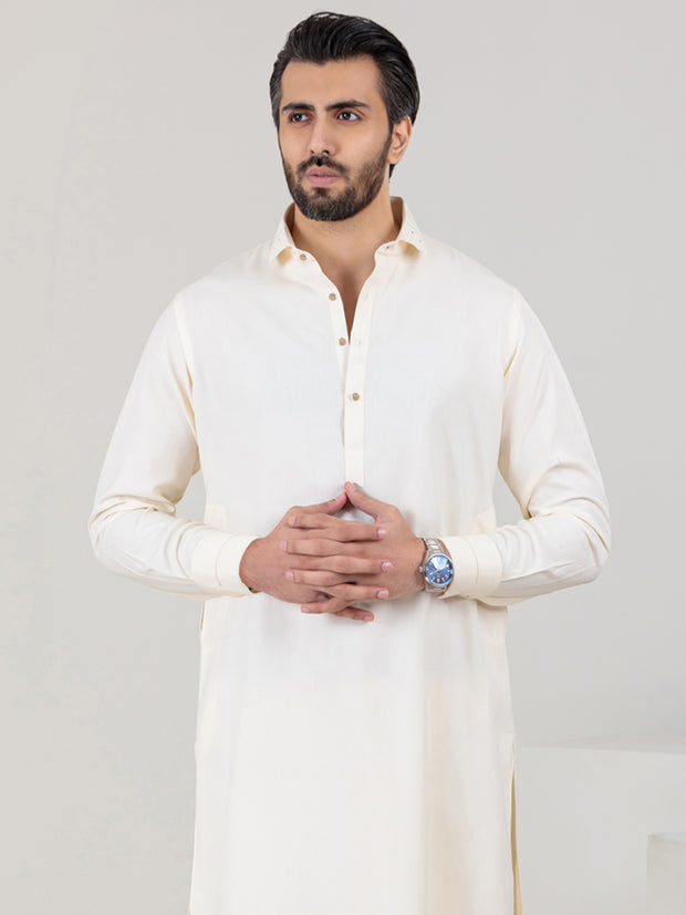 Off White Blended Kameez Shalwar - ALWA-KS-352