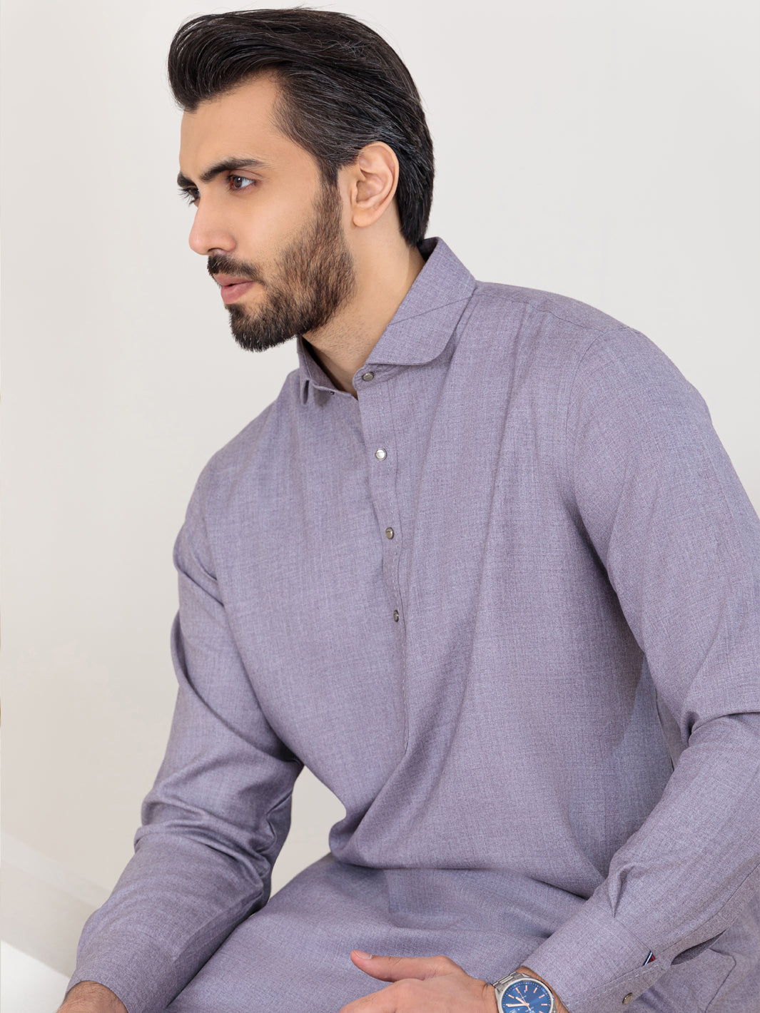 Light Grey Blended Kameez Shalwar - ALWA-KS-353