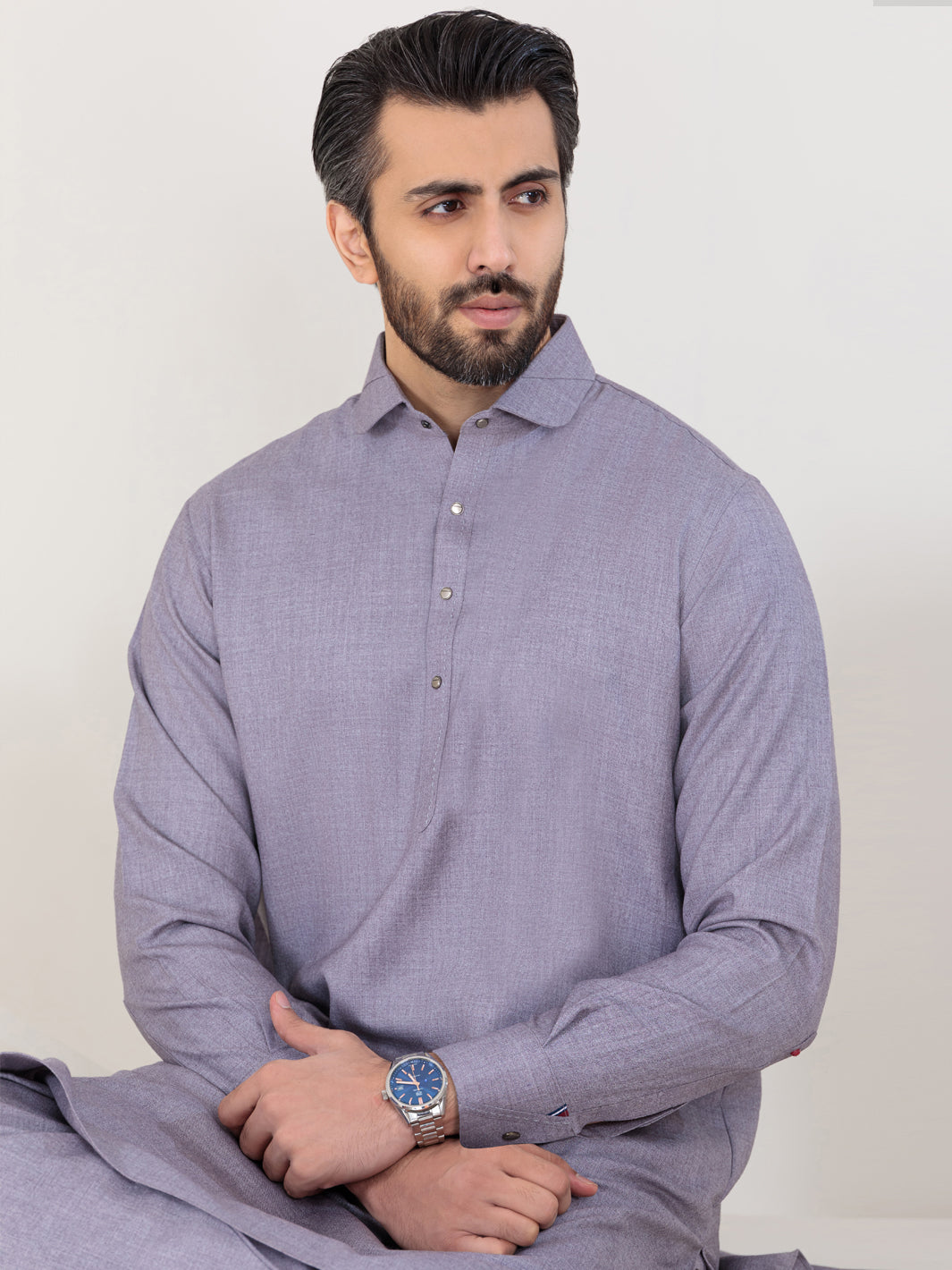 Light Grey Blended Kameez Shalwar - ALWA-KS-353