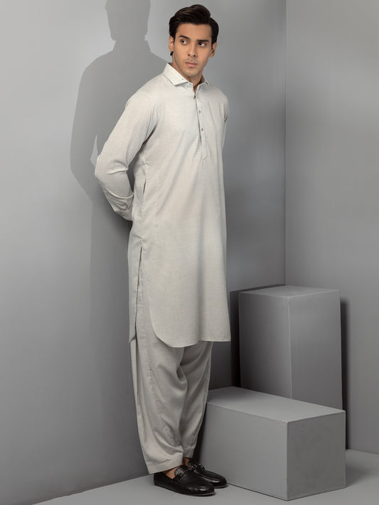 Light Grey Blended Kameez Shalwar - ALWA-KS-354