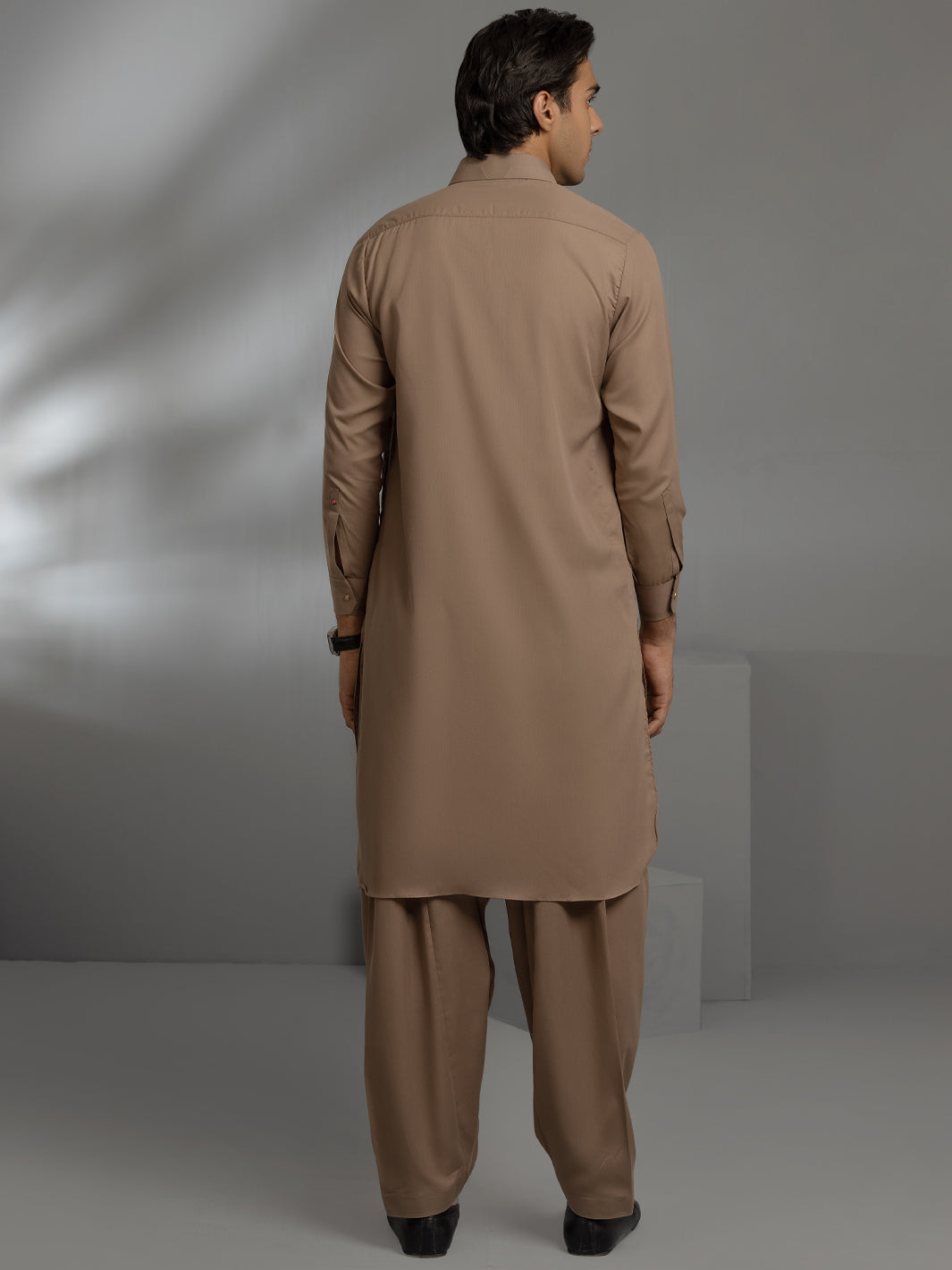 Brown Blended Kameez Shalwar - ALWA-KS-355