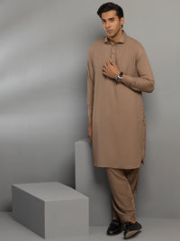 Brown Blended Kameez Shalwar - ALWA-KS-355