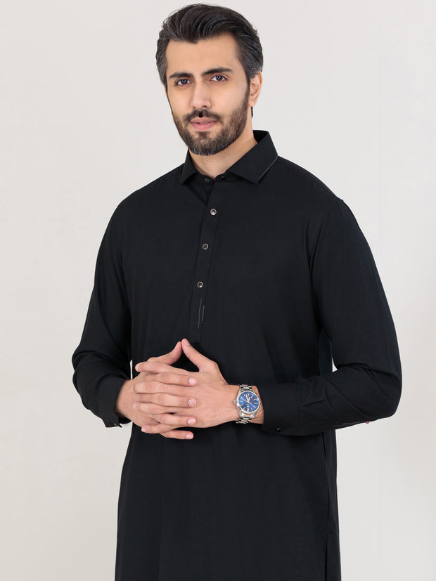 Black Blended Kameez Shalwar - ALWA-KS-356