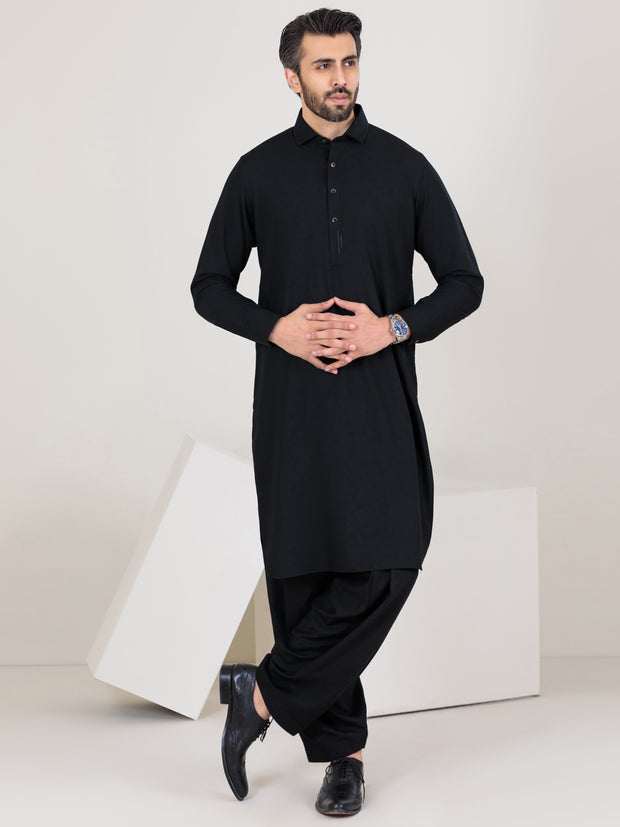 Black Blended Kameez Shalwar - ALWA-KS-356