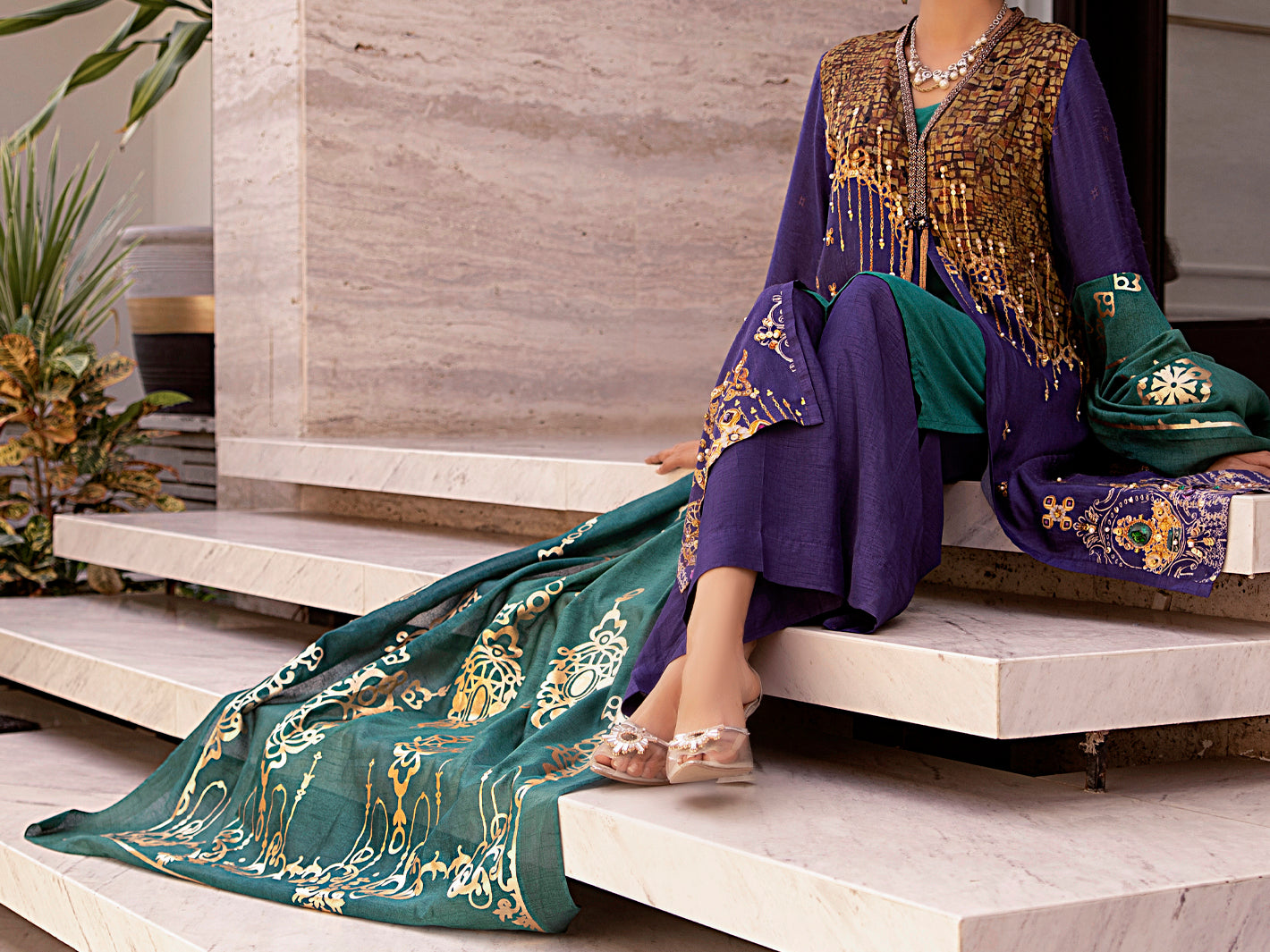 Blue Raw Silk 3Pc Stitched - AWP-3PS-358