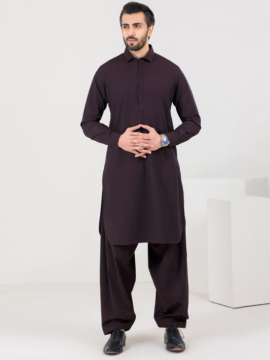 Maroon Blended Kameez Shalwar - ALWA-KS-358