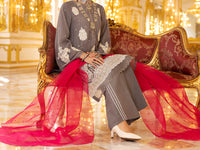 Grey 3Pc Shimmer Net Formal Unstitched - AL-3PS-LS-UN-359