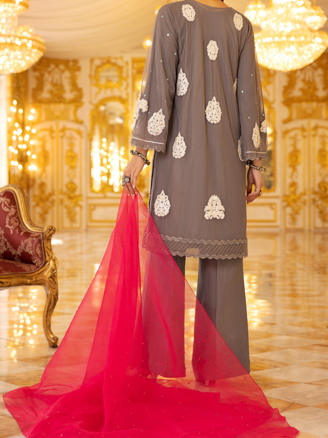 Grey 3Pc Shimmer Net Formal Unstitched - AL-3PS-LS-UN-359