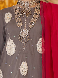 Grey 3Pc Shimmer Net Formal Unstitched - AL-3PS-LS-UN-359