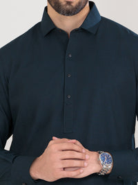 Navy Blue Blended Kameez Shalwar - ALWA-KS-360