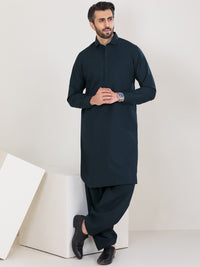 Navy Blue Blended Kameez Shalwar - ALWA-KS-360