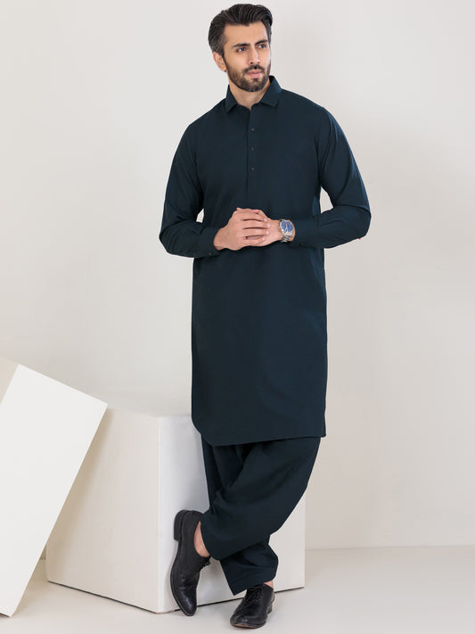 Navy Blue Blended Kameez Shalwar - ALWA-KS-360