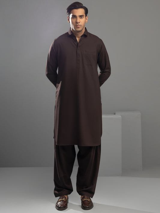 Brown Blended Kameez Shalwar - ALWA-KS-363