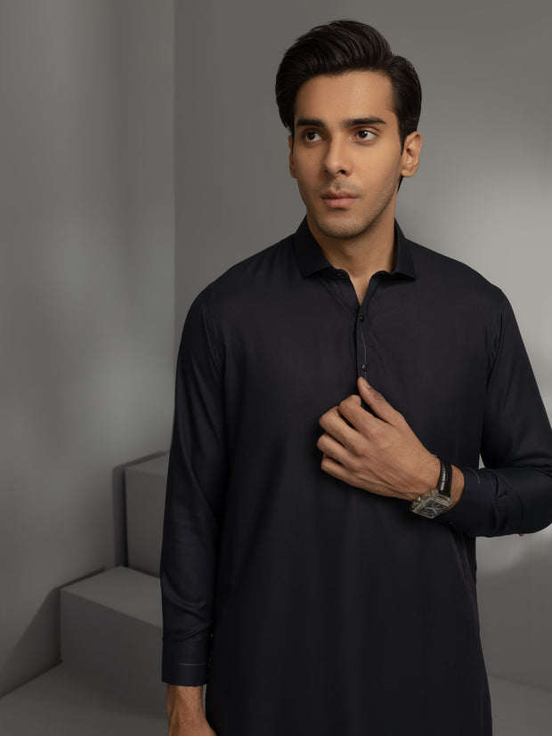 Navy Blue Blended Kameez Shalwar - ALWA-KS-362