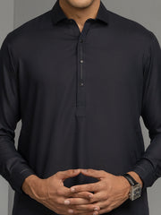 Navy Blue Blended Kameez Shalwar - ALWA-KS-362