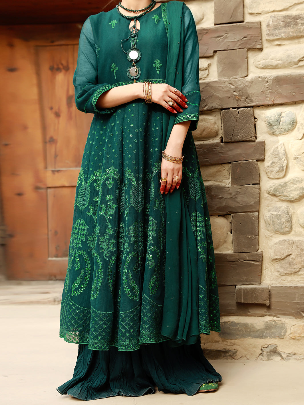 Green 3Pc Formal Unstitched - AL-3PS-LS-UN-369