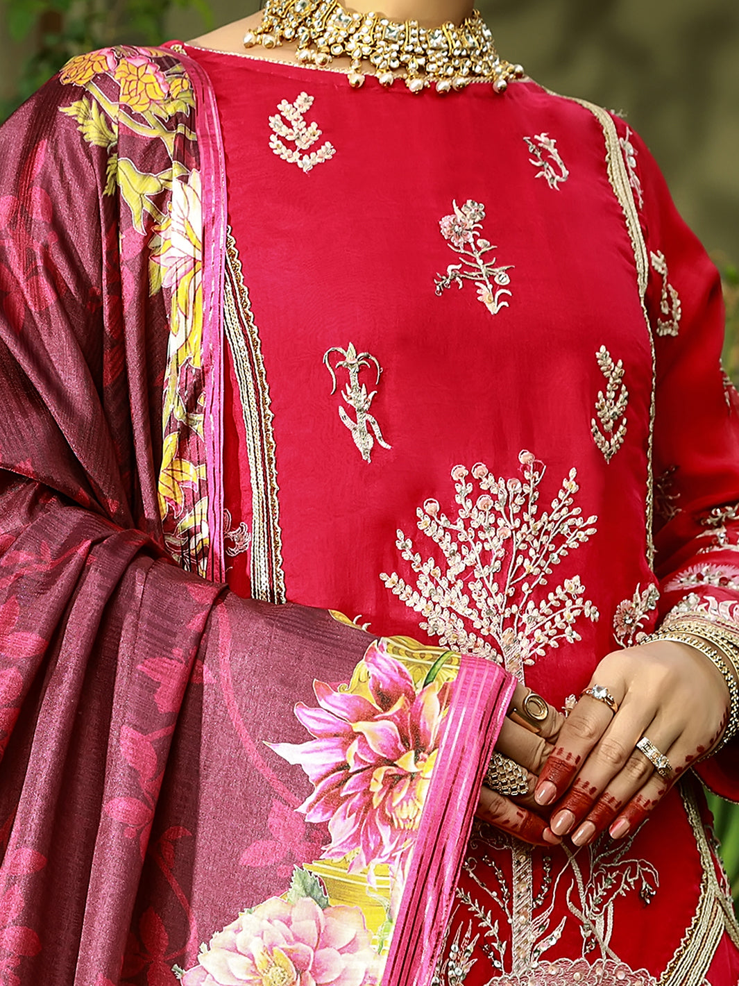 Fuchsia Organza 3Pc Formal Stitched - AL-3PS-LS-376