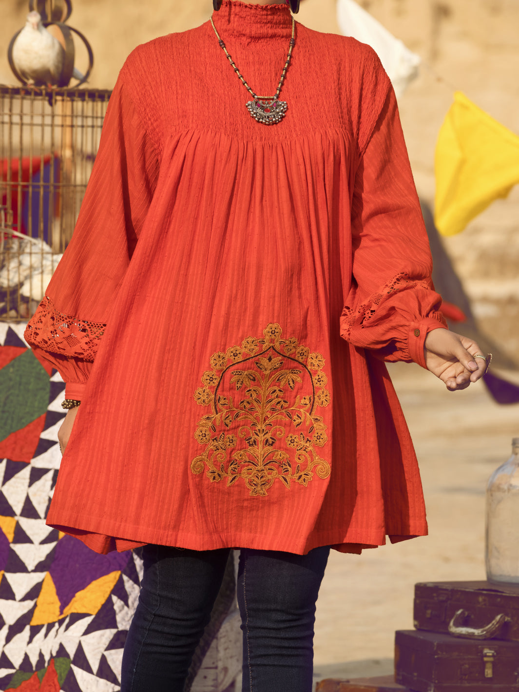 Orange Dobby Tunic - AWP-LK-376