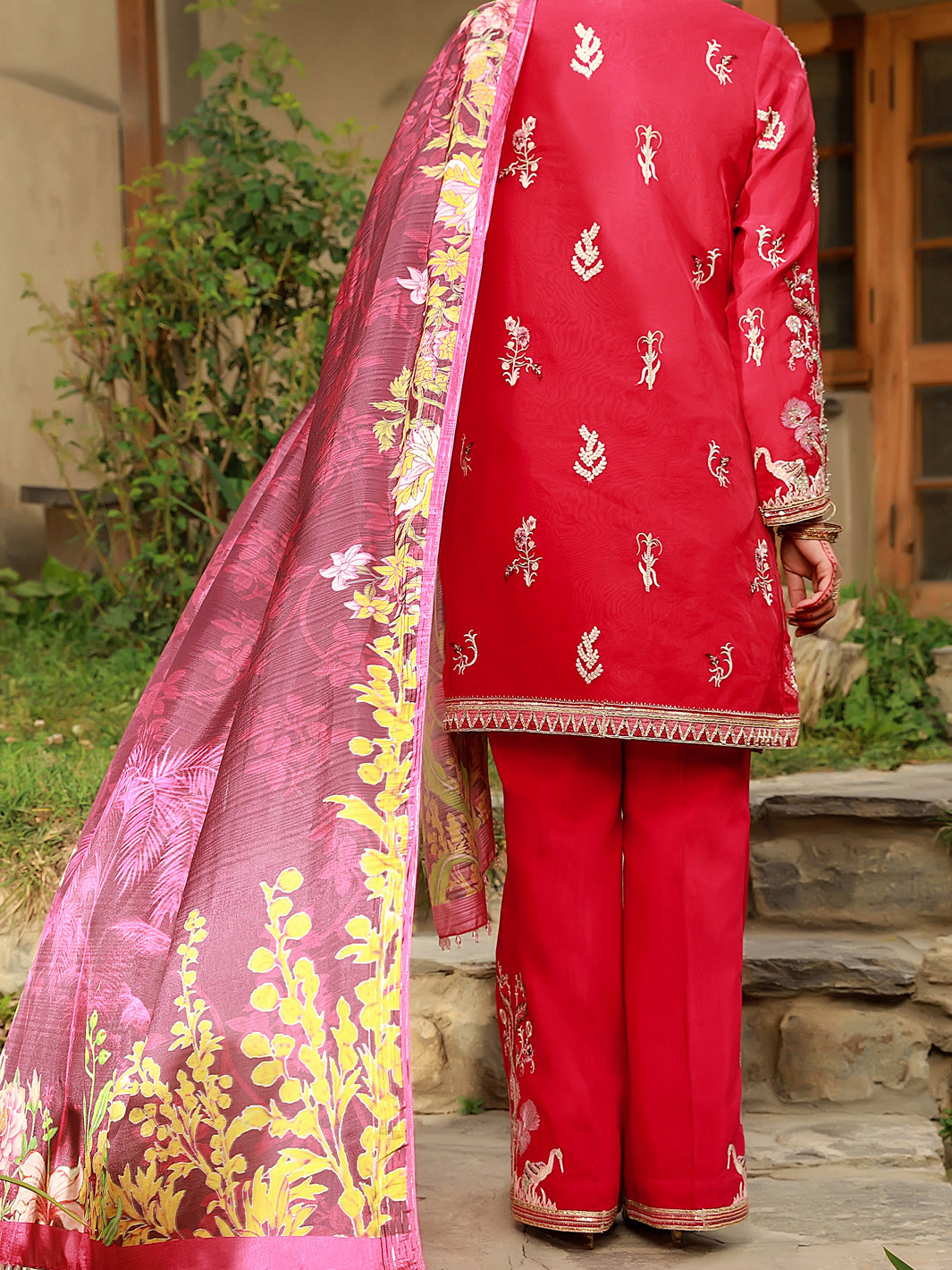 Fuchsia Organza 3Pc Formal Stitched - AL-3PS-LS-376