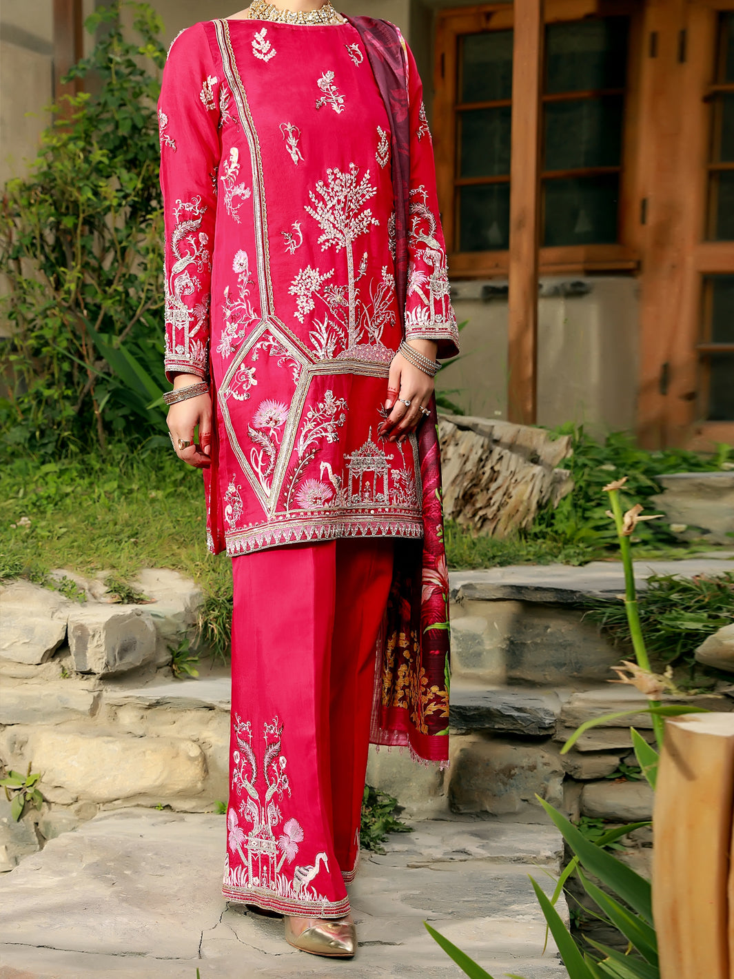 Fuchsia Organza 3Pc Formal Stitched - AL-3PS-LS-376