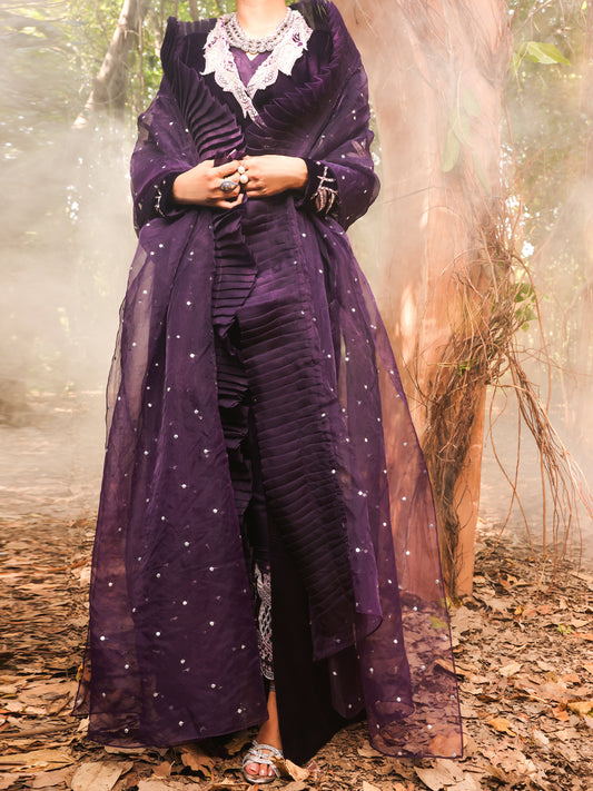 Purple Velvet 3Pc Formal Stitched - AL-3PS-LS-387