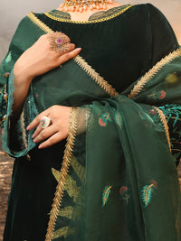 Dark Green Velvet 3Pc Formal Stitched - AL-3PS-LS-389