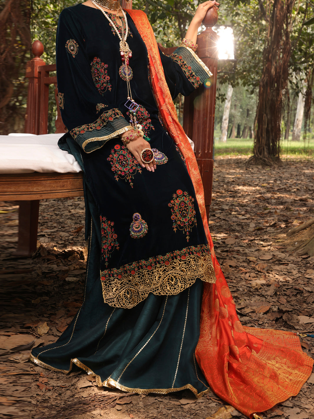 Turquoise Velvet 3 Piece Formal Unstitched - AL-3PS-LS-UN-390