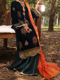 Turquoise Velvet 3 Piece Formal Unstitched - AL-3PS-LS-UN-390