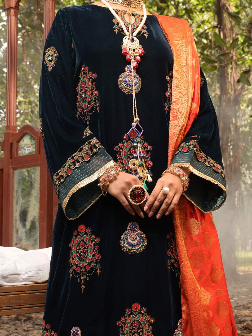 Turquoise Velvet 3 Piece Formal Unstitched - AL-3PS-LS-UN-390