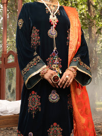 Turquoise Velvet 3 Piece Formal Unstitched - AL-3PS-LS-UN-390