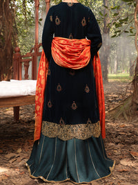 Turquoise Velvet 3 Piece Formal Unstitched - AL-3PS-LS-UN-390
