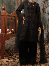 Black Organza 3 Piece Formal Unstitched - AL-3PS-LS-UN-393