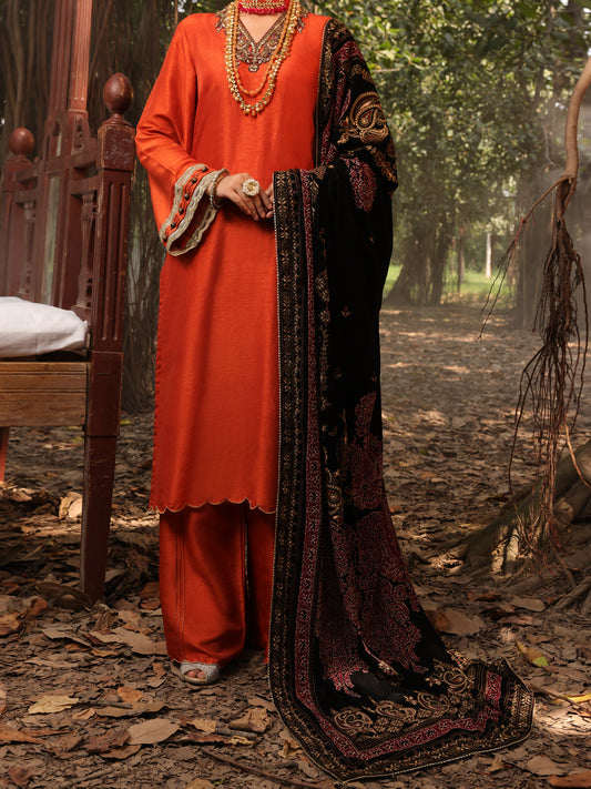 Rust Raw Silk 3Pc Formal Unstitched - AL-3PS-LS-UN-394